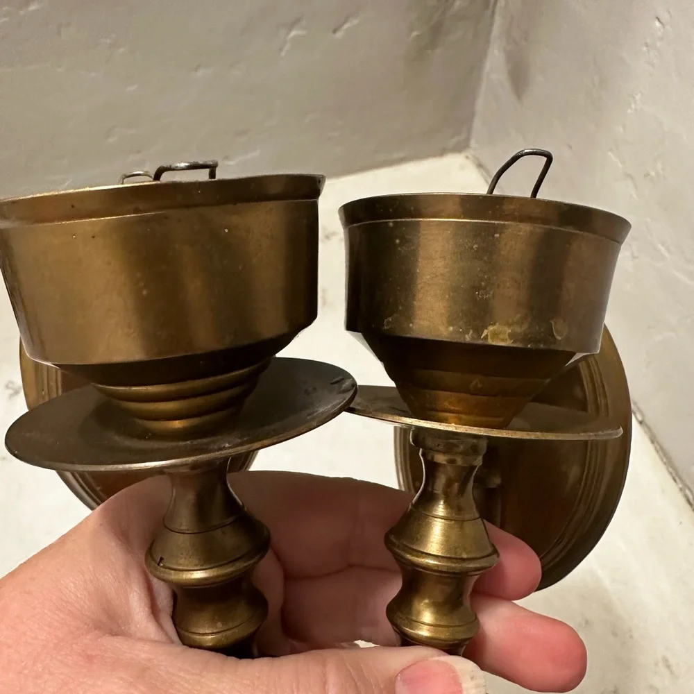 Vintage Dark Brown Brass Wall Sconces Candle Holders Oil Rubbed Bronze 1980’s